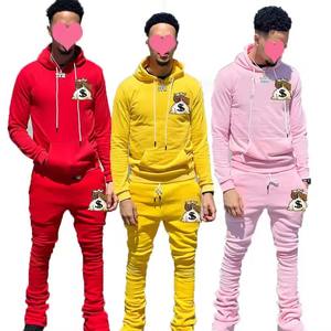 Survêtement 2024 hommes impression personnalisée Logo dessiner chaîne survêtement lourd Logo personnalisé à capuche et survêtement ensembles de pantalons empilés - Product Image 1