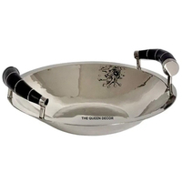 Bol de service ovale en aluminium de style moyen-oriental, finition brillante, poignée en feuille d'or, fabrication artisanale moderne