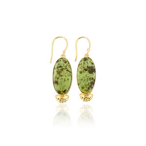 Handmade Classic Style Gold Plated Brass Earrings <b>Green</b> Opal Gemstone Dangle Earring Handcrafted Earring Wholesale Manufacturer - Product Image 1