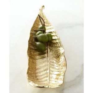 Elegante bandeja de Metal con diseño de hojas esculpidas con textura en relieve, perfecta para exhibición de frutas de lujo, servicio de aperitivos y Decoración de mesa - Product Image 3