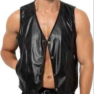 Gilet streetwear pour hommes, vente chaude, vente en gros personnalisée, gilet en cuir élégant pour hommes, mode hip-hop, veste en cuir de vache, coupe ajustée - Product Image 1