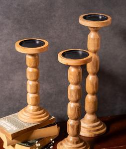 Porte-bougie en bois brut lisse de haute qualité, supports en bois personnalisés pour l'artisanat DIY, décoration intérieure - Product Image 3