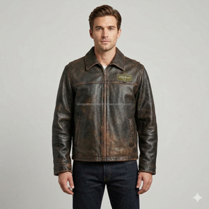 Chaqueta Bomber Marrón Envejecida Hecha a Mano, Estilo Retro, de Cuero Genuino de Vaca, Chaqueta de Motero con Acabado Antiguo para Hombre, Abrigo de Invierno - Product Image 3