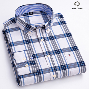 เสื้อเชิ้ตผ้าฝ้าย100% ระบายอากาศแขนยาวสำหรับผู้ชายเสื้อเชิ้ตลายสก็อตกันเป็นขนยาวสำหรับฤดูใบไม้ร่วงใหม่ล่าสุด - Product Image 4