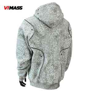 Sudadera con Capucha de Estilo Holgado con Costuras Estratégicas, Logotipo Personalizado, Estampado de Leopardo Gris Claro - Product Image 6