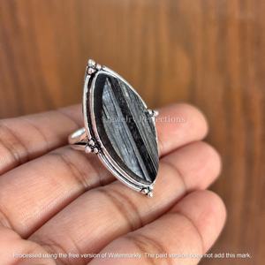 Bague en argent sterling 925 avec pierre précieuse en tourmaline noire originale, sertie en bezel, moissanite, bijoux de créateur, vente en gros, usine de bijoux - Product Image 5