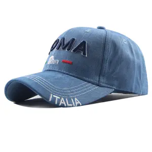 Toptan yıkanmış sıkıntılı pamuk şapka roma İtalya hatıra denim beyzbol şapkası