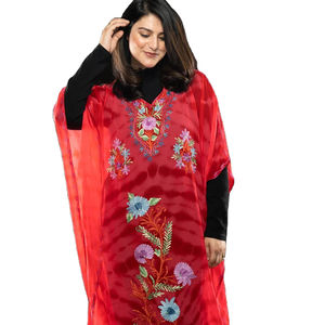 Caftan d'été en georgette Broderie à la main avec teinture Tie Dye Trois quarts Plus Size Women Elegant Kaftan - Product Image 1