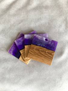 Sous-verres de luxe en résine époxy et noyer de couleur violette forme carrée parfaite pour les cadeaux de mariage décor à la maison thé vin tasse utilisation - Product Image 5