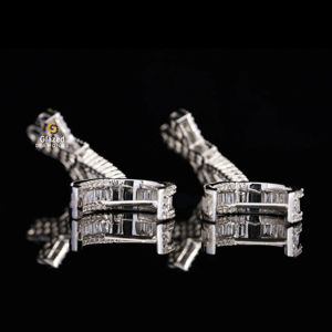 Pendientes de diseño cruzado de Hip Hop de oro blanco de 10 quilates Unisex Baguette VVS Clarity Lab Grown Diamonds Hoop Style - Product Image 4