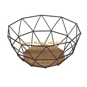 Seau de rangement de table décoratif élégant de forme longue Ensemble de 2 tentures murales en maille de fer de conception unique enduite de poudre de couleur noire - Product Image 3