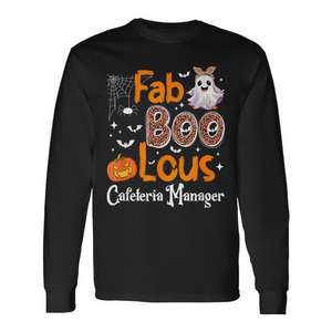 Camiseta de manga larga de Halloween para gerente de cafetería Fab Boo Lous, unisex, para adultos, con cuello redondo, impresión digital, promocional - Product Image 1