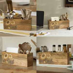 Smooth Finish Wooden Printed Utensil Holder Affordable Countertop Storage for <b>Cutlery</b> Printed Wooden Utensil Holder - Product Image 5