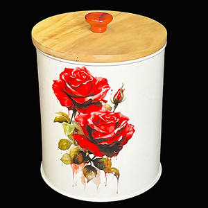 Medium Sized White Metal Enamel Storage Container for Kitchen Food/Drinks Purely Hibiscus Coffee <b>Sugar</b> Box Wooden Lid Present - Product Image 5