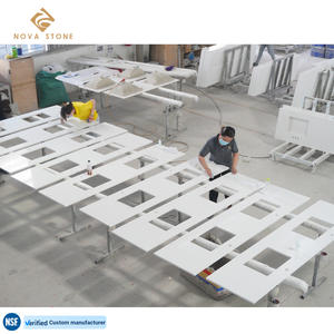 Superficies de trabajo de piedra de cuarzo NV171, proyecto fabricado de Hotel blanco sólido, tocador de baño de cuarzo Artificial RTA - Product Image 5