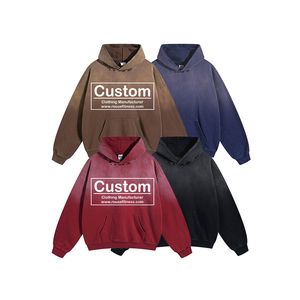 เสื้อฮู้ดดี้ผ้าฝ้าย 100% ทรงหลวม ไหล่ตก สไตล์วินเทจ ล้างสีไล่ระดับ แบบยูนิเซ็กส์  งานถักแบบดิสเทรส สตรีทแวร์ - Product Image 1