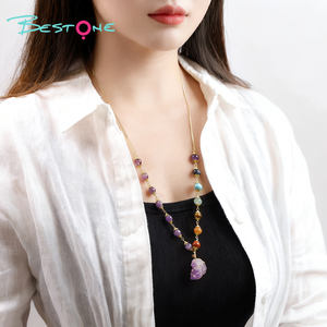 ベストストーン エネルギーストーンネックレス ヒーリングビーズネックレス 女性向け 調整可能なメタルワイヤー入りクリスタルペンダントネックレス - Product Image 5