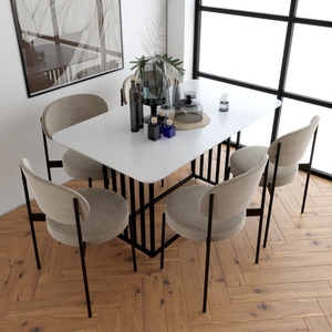 Modern Design Combo <b>Dining</b> Set 6 Comfortable Upholstered Cushions CBBA164 for Kitchen Living Room Wood Molded <b>Plastic</b> <b>Chairs</b> - Product Image 4