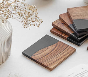 Sous-verres en pierre forme ronde conception personnalisée résine époxy sous-verres en bois tasse décorative de table napperons meilleure qualité luxueux - Product Image 4