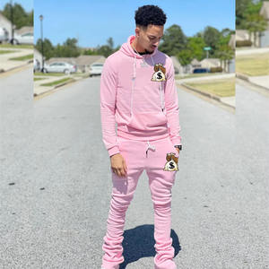 Ropa de calle Diseño de alta calidad Lavado ácido Cremallera Chándal apilado Pantalones de chándal Acampanados para hombres Conjuntos de dos piezas - Product Image 2