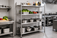 Étagère de rangement autoportante en acier inoxydable 304 201 personnalisable, 4 niveaux, pour cuisine de restauration
