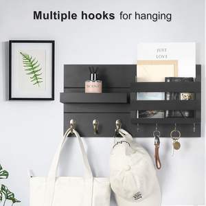 Organizador de correo para soporte de pared para llaves con estante, incluye soporte para cartas y ganchos para abrigos, correas para perros, Madera rústica - Product Image 2