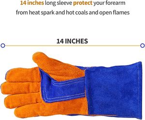 Gants de soudage en cuir de 14 pouces Gants de travail de sécurité résistants à la chaleur Gants industriels à longue manchette Vente en gros - Product Image 6