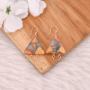 Boucles d'oreilles plaquées or jaune à la mode, boucles d'oreilles en jaspe Malinga, boucles d'oreilles bohèmes tendance, fabricant en gros - Product Image 2