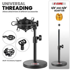 5 Core Mic Stand 3 in 1 Desktop Microphone Stands Adjustable <b>Table</b> Microfono Holder w Phone <b>Clamp</b> - Product Image 4
