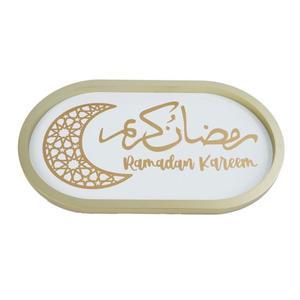 Galletas Dulces Platos para servir para Ramadán Eid-Al-Fitr Bandejas de decoración Bandejas de madera de forma ovalada Bandeja de decoración de Ramadán - Product Image 1