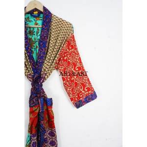 High Quality Elegant Funky Style Paisley Patchwork Silk Kimono <b>Robe</b> Soft Lounge Wear Spring Summer Nightwear Gown - Product Image 3