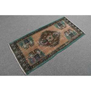 Turkish Vintage Small Rug 1.6x3.6 ft, <b>Brown</b> <b>Wool</b> Rug - Product Image 4