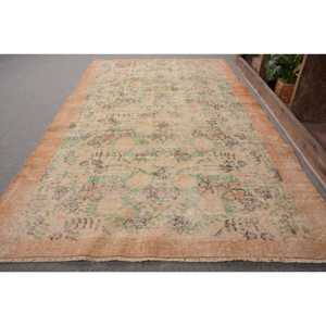 Alfombra de lana turca Vintage de 3,9x6,7 pies, tejido plano de retazos Beige y verde para decoración de sala de estar, respaldo de látex - Product Image 2