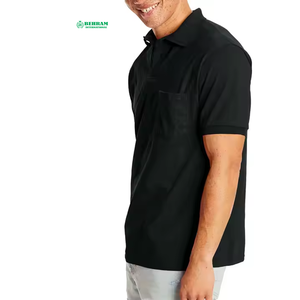 <b>Black</b> Short Sleeve Polo Shirt Regular Fit Cotton Oxford Casual Wear With Logo Front Embroidery Blank Plain - Product Image 3