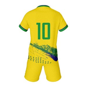 Conjunto de Camiseta de Fútbol de Brasil para Hombre, Amarillo y Verde, Cuello en V, Estampado Sublimado, Transpirable, Poliéster, Manga Corta, Uniforme para Adultos, Todas las Temporadas - Product Image 2
