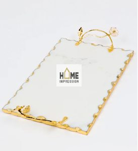 Plateaux de service en métal de luxe blanc et or, plateaux de luxe en mélamine - Product Image 6