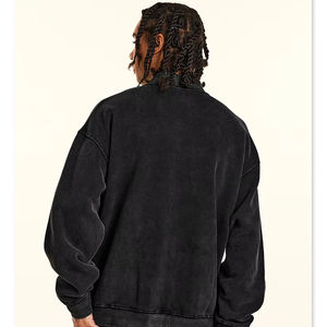 Cárdigan negro Vintage Streetwear Plus Fleece Washed Zipper Loose Button ODM Plain Dyed Hoodies para hombres DDP Shipping - Product Image 4