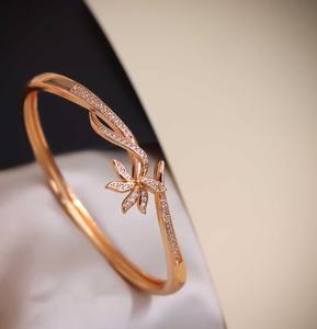 Elegant Trendy Flower Bangle Style Classic Look Alloy Zircon <b>Bracelet</b> with <b>Gold</b> & <b>Rose</b> <b>Gold</b> Plated Finish <b>for</b> <b>Women</b> Office Wear - Product Image 2
