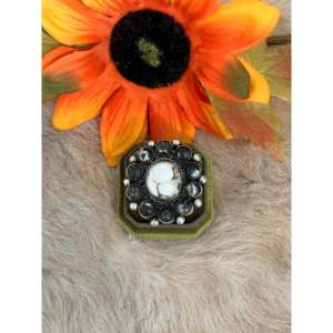 Navajo Handmade White Buffalo Sterling <b>Silver</b> <b>Adjustable</b> Cluster <b>Ring</b> - Product Image 1