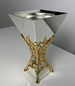 Bakhoor-Quemador de mubkhar con hojas doradas decorativas, de acero inoxidable - Product Image 6