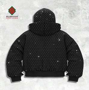Sparkly Embellished Hooded Sweatshirt with Pockets, Streetwear Full Zipper <b>Balaclava</b> Hoodie - Product Image 2
