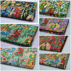 Hermosa impresión, ropa de cama de algodón hecha a mano tradicional india colcha cubierta de cama, edredón Kantha manta étnica - Product Image 2