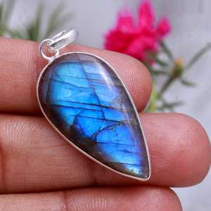 Labradorite – pendentif hexagonal en cristal pour homme, collier de pierres précieuses d'anniversaire, labradorite, perles de pierres précieuses rugueuses, lot de pendentifs - Product Image 1