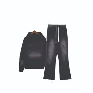 Sudadera con capucha de Algodón 100% con lavado ácido para hombre, chándal en blanco, pantalones de chándal para correr desteñidos al sol, chándal para hombre - Product Image 3