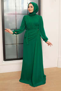 Vestido Tradicional Musulmán Griego de Chifón, Manga Larga, Silueta Recta Modesta, Drapeado Lateral, Antiarrugas, para Eventos - Product Image 6