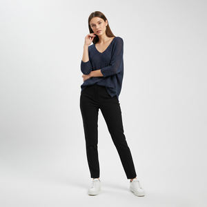 Suéter de Punto Casual Delgado con Cuello en V, con Hilo Brillante de Modal/Acrílico, Transpirable - Product Image 1