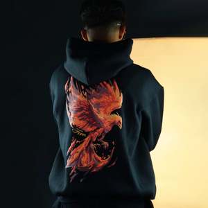 Sweat à capuche d'hiver noir imprimé bouffant 400gsm hommes hiver pull en coton de haute qualité sweat à capuche imprimé personnalisé produit en vrac en gros - Product Image 1