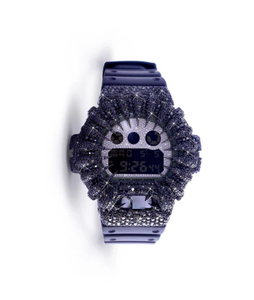 Montre à boîtier rond en acier inoxydable Black Ice avec lunette en diamant noir jais, résistance à l'eau 10 bars, cadran en verre, bracelet en acier inoxydable - Product Image 1