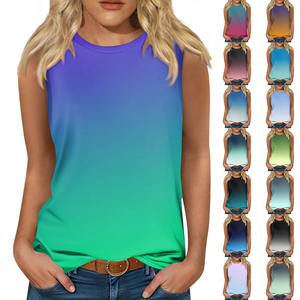 เสื้อยืดคอกลมแขนกุดสำหรับผู้หญิง, เสื้อยืดคอกลมผ้าเจอร์ซีย์มีคอปกพิมพ์ลายน้ำหนักเบา2025ฤดูร้อน - Product Image 5