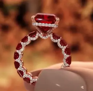 Anillo de Compromiso Premium con Halo de Diamantes, Granate y Zafiro Rosa de 6 Quilates para Mujer, Proveedor de Joyería al por Mayor de Moissanita - Product Image 6